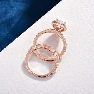 4.00CT Pear Cut Diamond Halo Pave Engagement Ring Set