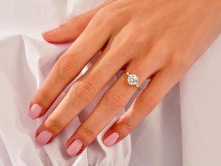 Round Moissanite Diamond Cluster Engagement Ring with marquise and round side stones for modern bridal elegance.
