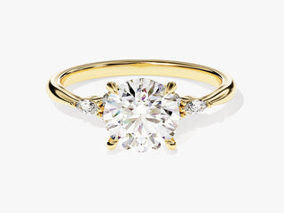 Round Moissanite Diamond Cluster Engagement Ring with marquise and round side stones for modern bridal elegance.