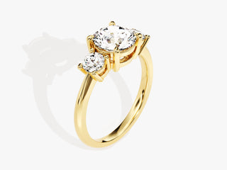 Elegant three-stone ring with round Moissanite center and side diamonds