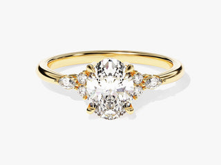 Oval Moissanite Diamond Cluster Engagement Ring with sparkling oval center stone and surrounding cluster accents for modern bridal elegance.