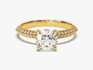 Luxury pavé-set engagement ring with 2.0CT round moissanite, designed for timeless brilliance.