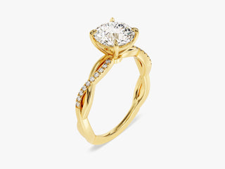 Modern twisted pavé engagement ring with round-cut moissanite center stone
