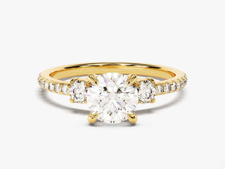 Elegant Round Moissanite Pavé Engagement Ring with sparkling center stone and halo accents.