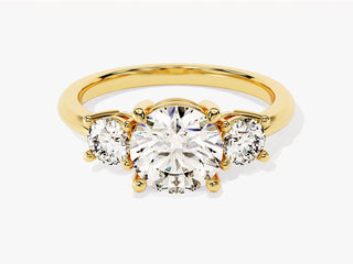 Elegant three-stone ring with round Moissanite center and side diamonds