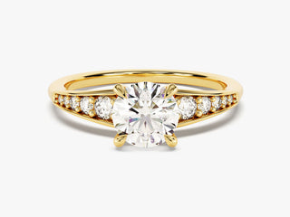 1.0CT Round Moissanite Diamond Pave Engagement Ring with sparkling diamond band