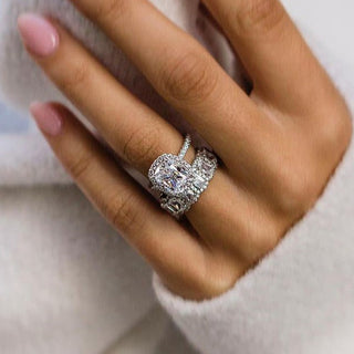 5.00CT Elongated Cushion Cut Diamond Halo Pave Weddign Ring Set