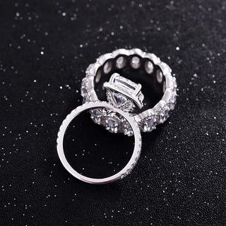 5.00CT Elongated Cushion Cut Diamond Halo Pave Weddign Ring Set
