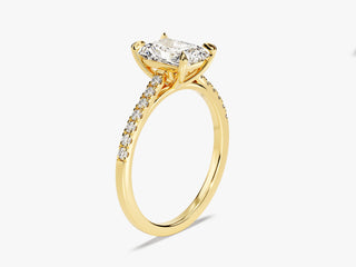Sleek Radiant Cut Moissanite Ring with Pavé Side Stones 