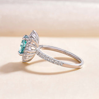 3.00CT Sky Blue Round Cut Cluster Halo Pave Engagement Ring