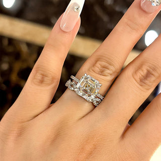 4.00CT Asscher Cut Diamoond Pave Engagement RIng set