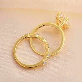 5.00CT Elongated Oval Cut Diamond Double Claw Solitaire Engagement Ring Set