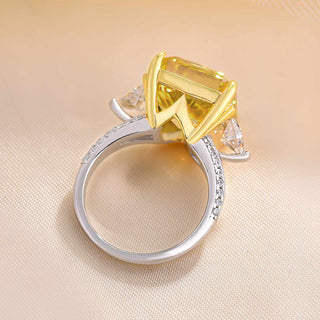3.00CT Yellow Cushion Cut Diamond Split Shank Three Stone Engagement Ring