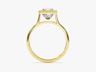 Statement 2.00CT Princess Moissanite ring featuring a low-profile, sleek bezel setting.