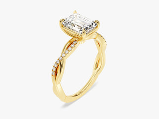Statement ring with 1 carat emerald-cut moissanite and artistic pavé twist band