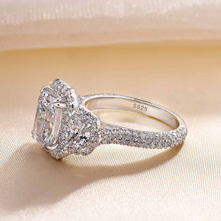 6.00CT Radiant Cut Diamond Three Stone Hidden Halo Antique Engagement Ring