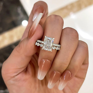 6.00CT Radiant Diamond Hidden Halo Pave Engagement Ring Set