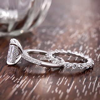 6.00CT Radiant Diamond Hidden Halo Pave Engagement Ring Set