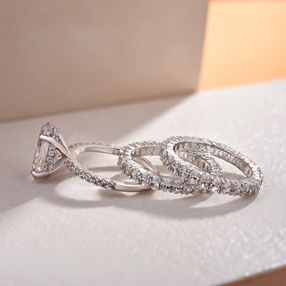 5.00CT Elongated Oval Cut Diamond Hidden Halo Bridal Ring Set