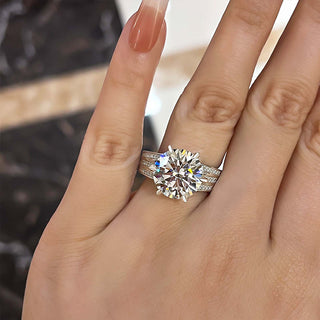 2.50CT Round Brilliant Cut Three Row Pave Engagement Ring