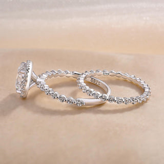 2.500CT Round Cut Halo Pave Unique Engagement Ring Set