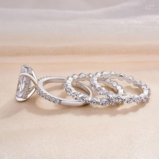 3.00CT Oval Cut Diamond Cluster Halo Pave Engagement Ring Set