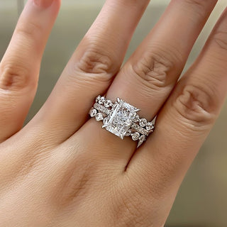 7.00CT Radiant Cut Diamond Hidden Halo Pave Engagement Ring Set