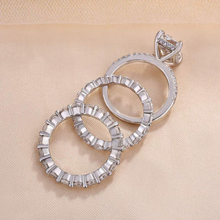 3.00CT Oval Cut Diamond Cluster Halo Pave Engagement Ring Set