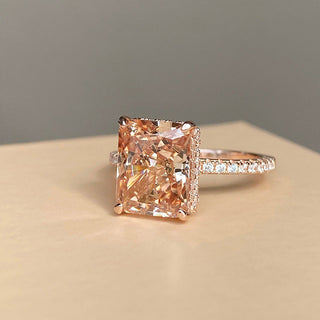 4.00ct Orangy Pink Radiant Cut Diamond Hidden Halo Pave Engagement Ring