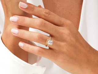 The Vintage Look: Emerald Moissanite Halo Pave Ring