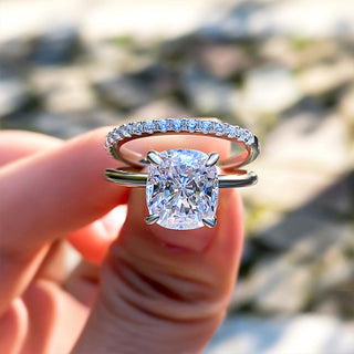 2.50CT Cushion Cut Diamond Hidden Halo  Engagement Ring Set
