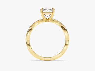 Twisted pavé band engagement ring with emerald moissanite center stone