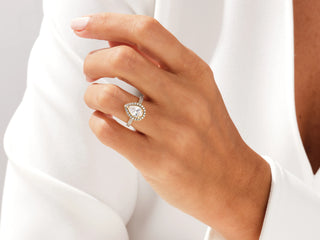 Ultimate Sparkle: Pear Moissanite Double Pave Diamond Halo Ring