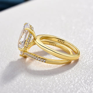 4.00CT Elongated Oval Cut Diamond Hidden Halo Engagement Ring Set