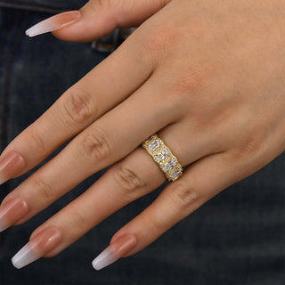 Cushion Moissanite Diamond Halo Full Eternity Wedding Band