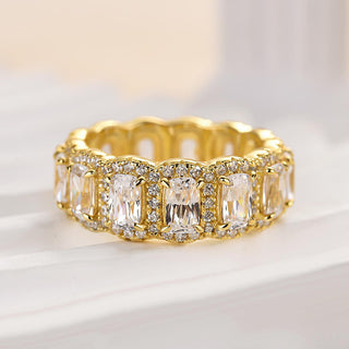 Cushion Moissanite Diamond Halo Full Eternity Wedding Band