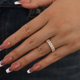 Oval Moissanite Diamond Half Eternity Wedding Band