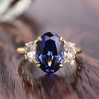 5.00CT Blue Oval Cut Diamond Three Stone Engagement Ring
