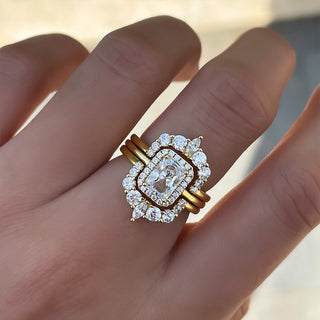4.00CT Radiant Cut Diamond Halo Engagement Ring Set