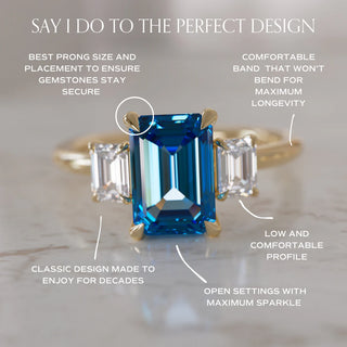 6.00CT Blue Emerald Cut Diamond Three Stone Engagement Ring