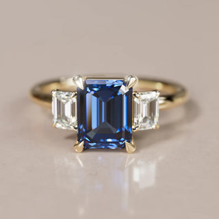 6.00CT Blue Emerald Cut Diamond Three Stone Engagement Ring