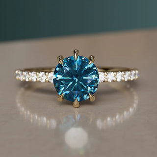 3.00ct Blue Round Cut Diamond Pave Engagement Ring