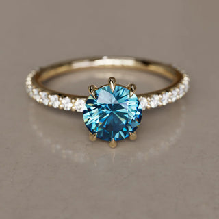 3.00ct Blue Round Cut Diamond Pave Engagement Ring