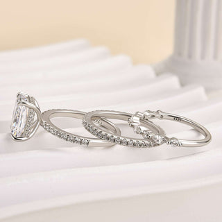 3.5CT Radiant Moissanite Diamond Hidden Halo Pave Bridal Engagement Ring Set