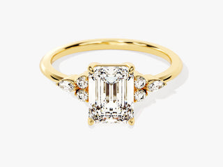 2.0CT emerald-cut moissanite engagement ring with diamond cluster setting in white gold