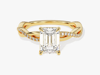 1.00CT emerald cut moissanite engagement ring with twisted pavé band