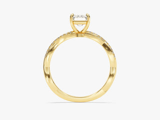 Stunning emerald moissanite ring with pave diamonds and modern twisted shank