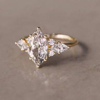 4.00CT Mequise Cut Diamond Cluster Antique Engagement Ring