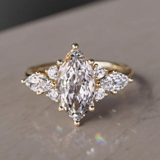 4.00CT Mequise Cut Diamond Cluster Antique Engagement Ring