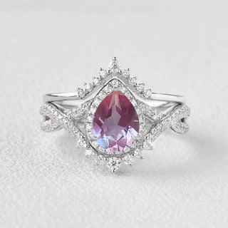 2.0 CT Pear Opal Art Deco October Birthstone Bridal Ring Set in 925 Sterling Silver